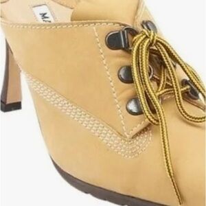 Manolo Blahnik Tan Lace-Up Heeled Boots